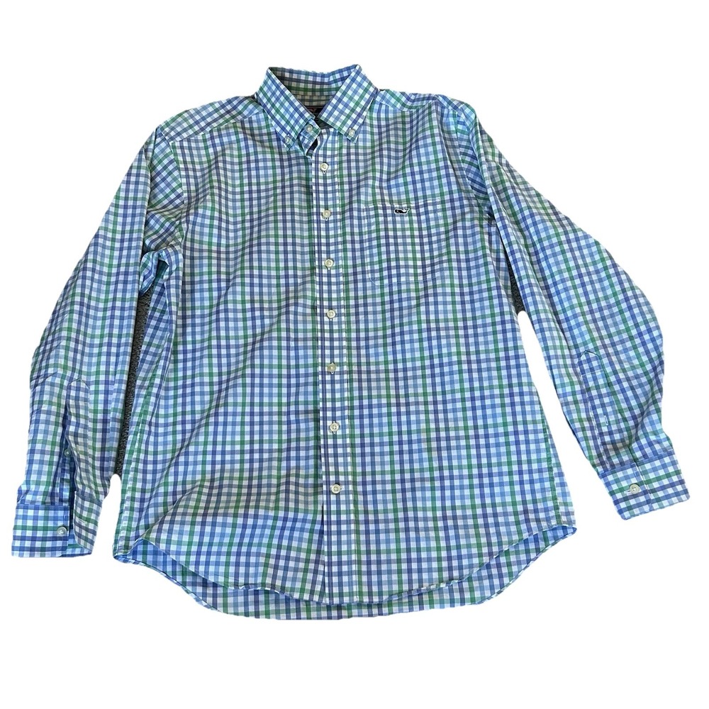 Vineyard Vines Tucker Men's Check Plaid Button Down Shirt Classic Green Blue Med